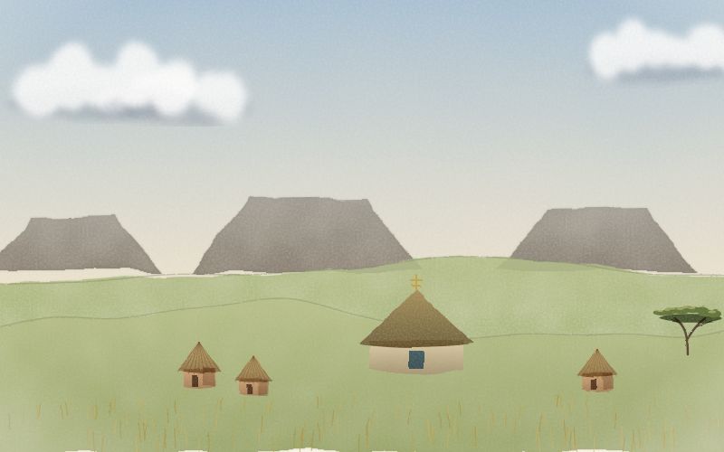 Painted postcard of the landscape where Amharic comes from