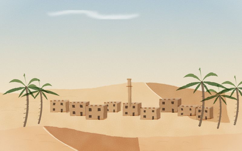 Painted postcard of the landscape where Arabic comes from