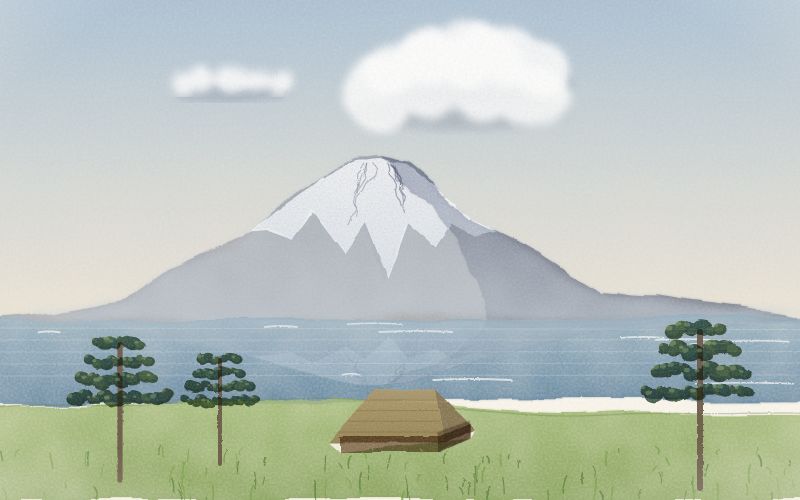 Painted postcard of the landscape where Mapudungun comes from