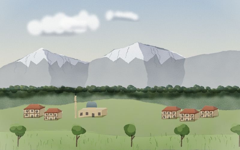 Painted postcard of the landscape where Azerbaijani comes from