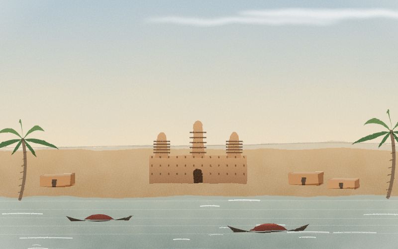 Painted postcard of the landscape where Bambara comes from