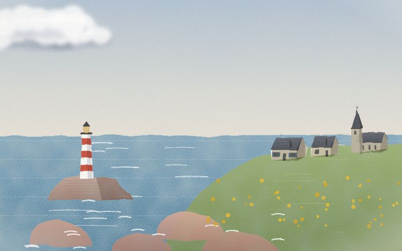 Painted postcard of the landscape where Breton comes from
