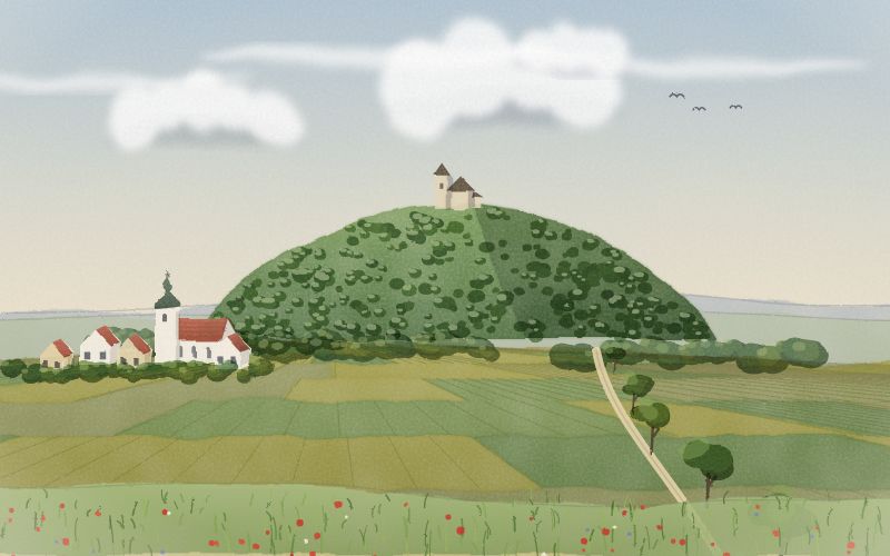 Painted postcard of the landscape where Czech comes from