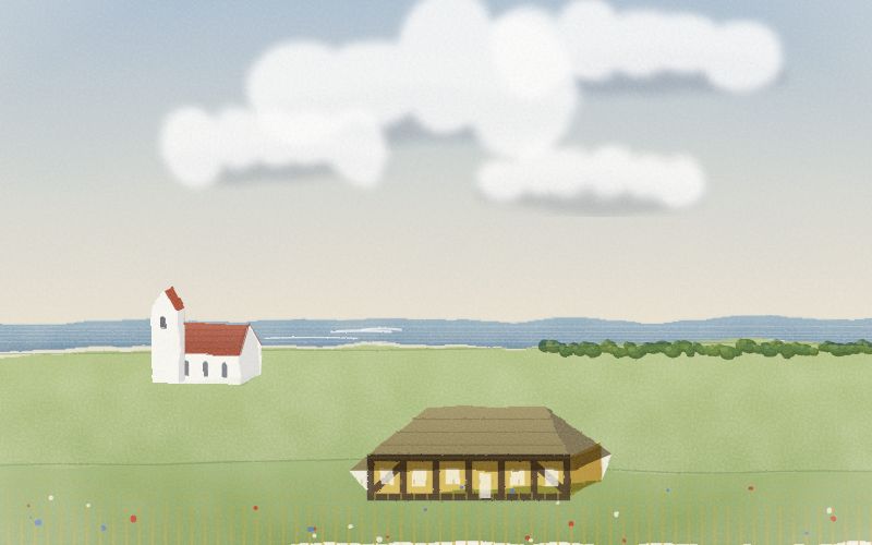 Painted postcard of the landscape where Danish comes from