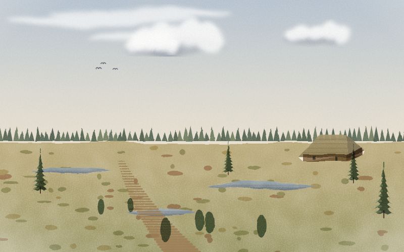 Painted postcard of the landscape where Estonian comes from