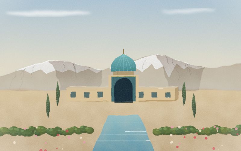 Painted postcard of the landscape where Persian comes from