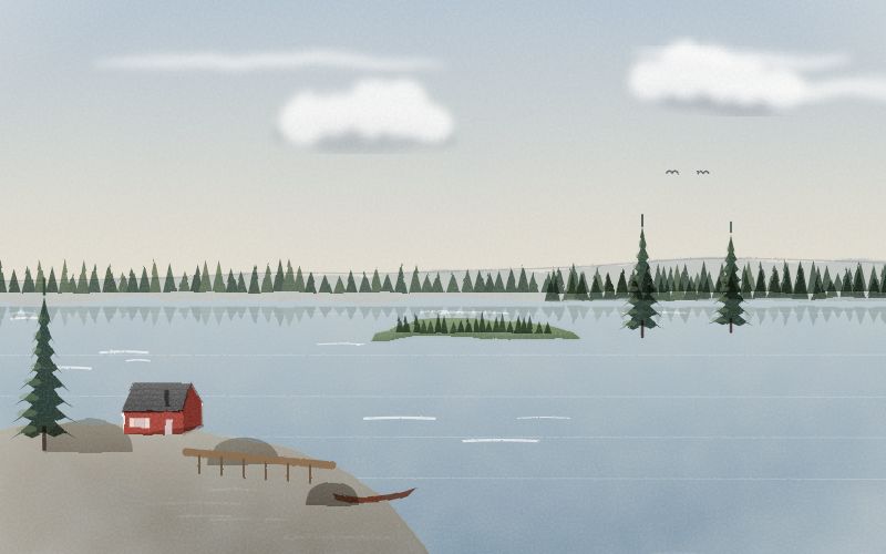 Painted postcard of the landscape where Finnish comes from