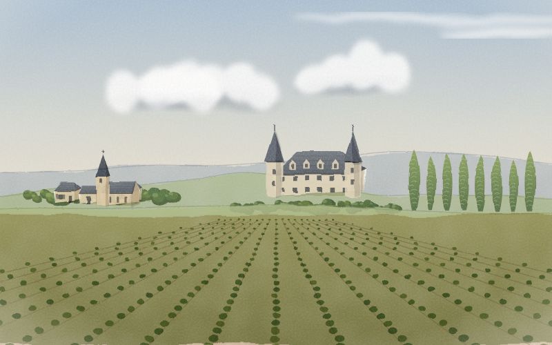Painted postcard of the landscape where French comes from