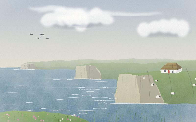 Painted postcard of the landscape where Irish comes from