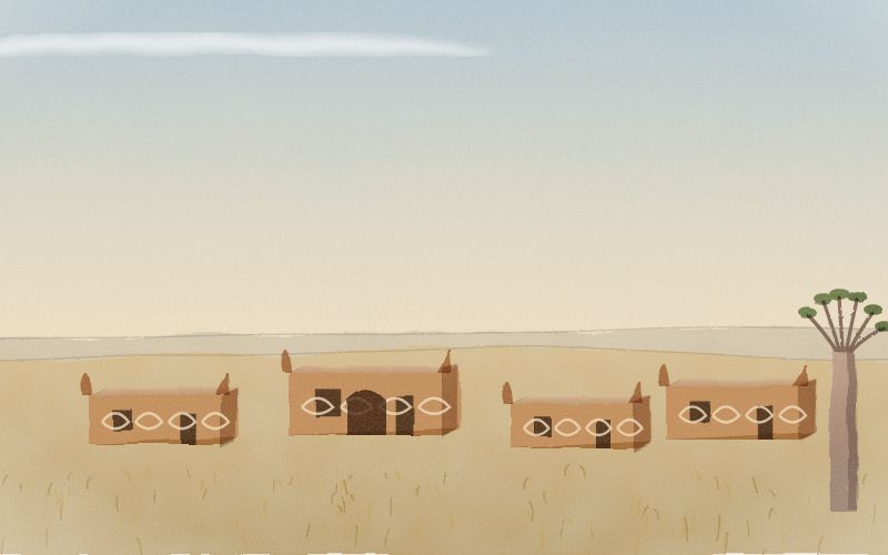 Painted postcard of the landscape where Hausa comes from