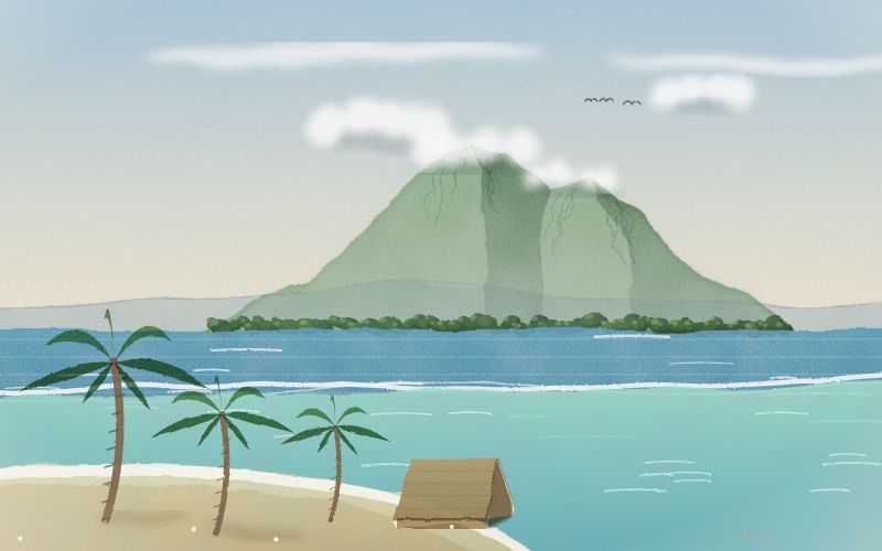 Painted postcard of the landscape where Hawaiian comes from