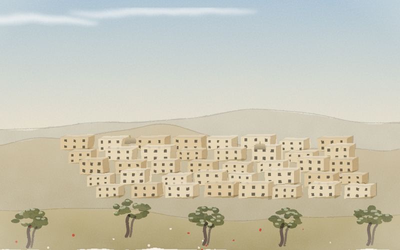 Painted postcard of the landscape where Hebrew comes from