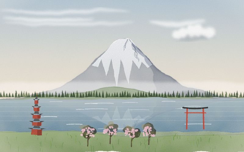 Painted postcard of the landscape where Japanese comes from