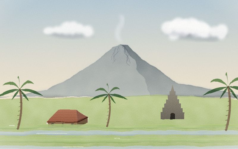 Painted postcard of the landscape where Javanese comes from