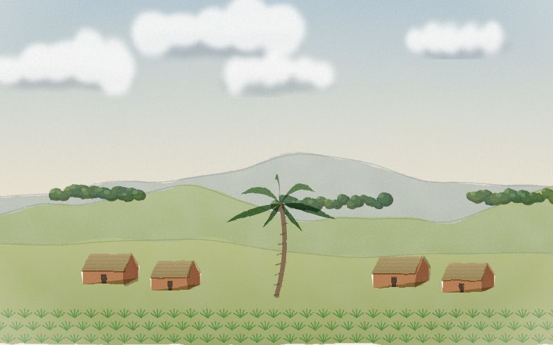 Painted postcard of the landscape where Kikongo comes from