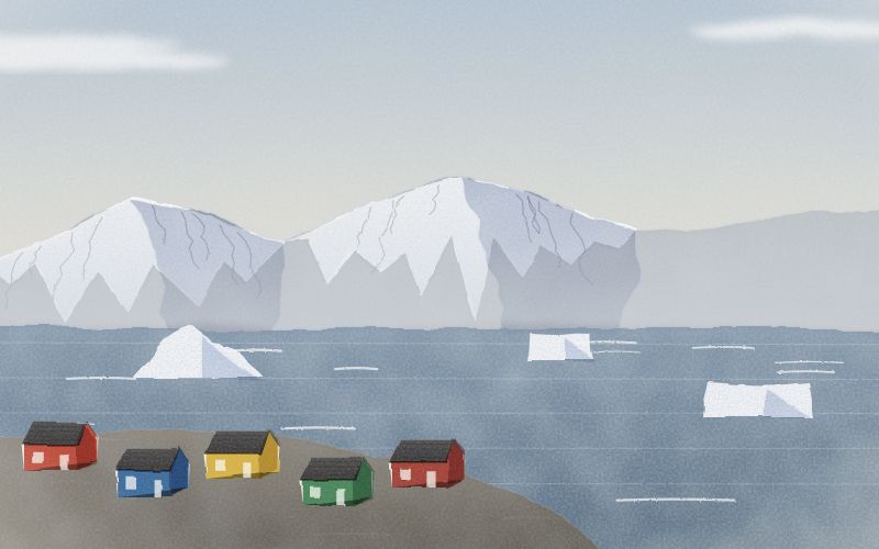 Painted postcard of the landscape where Greenlandic comes from