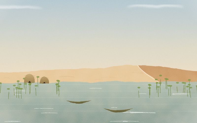 Painted postcard of the landscape where Kanuri comes from