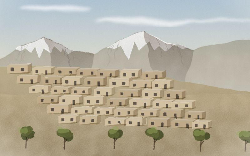 Painted postcard of the landscape where Kurdish comes from