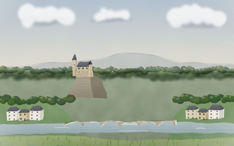 Painted postcard of the landscape where Luxembourgish comes from