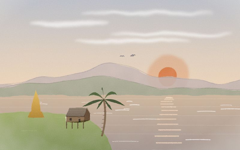 Painted postcard of the landscape where Lao comes from