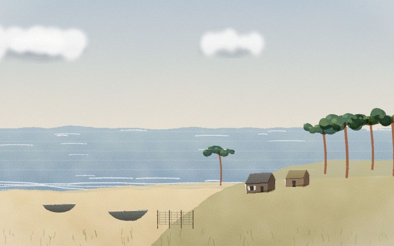 Painted postcard of the landscape where Latvian comes from