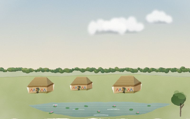Painted postcard of the landscape where Maithili comes from