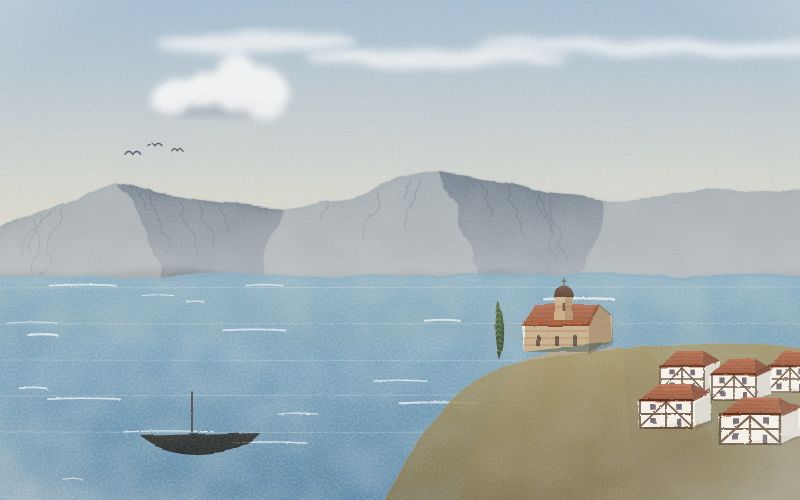 Malovaná pohlednice krajiny, odkud pochází jazyk Makedonština