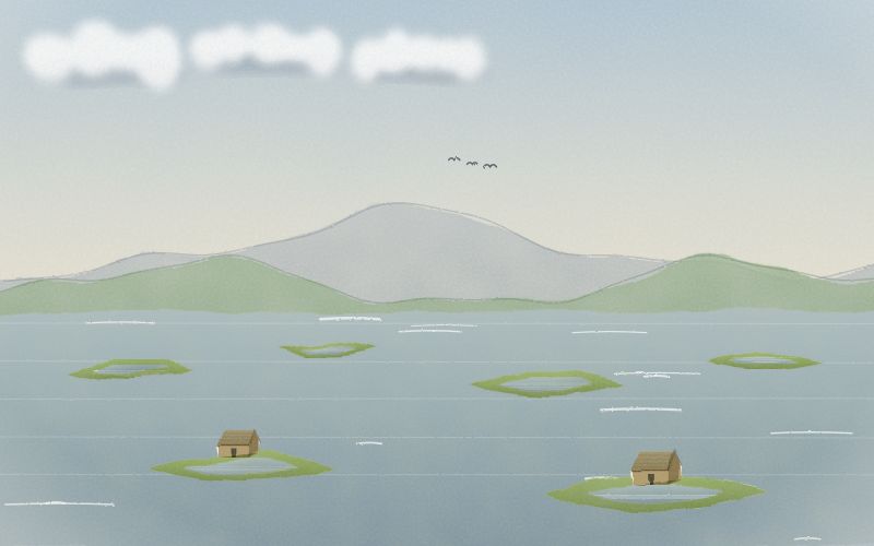 Painted postcard of the landscape where Meitei (Manipuri) comes from