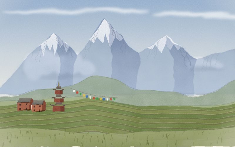 Painted postcard of the landscape where Nepali comes from