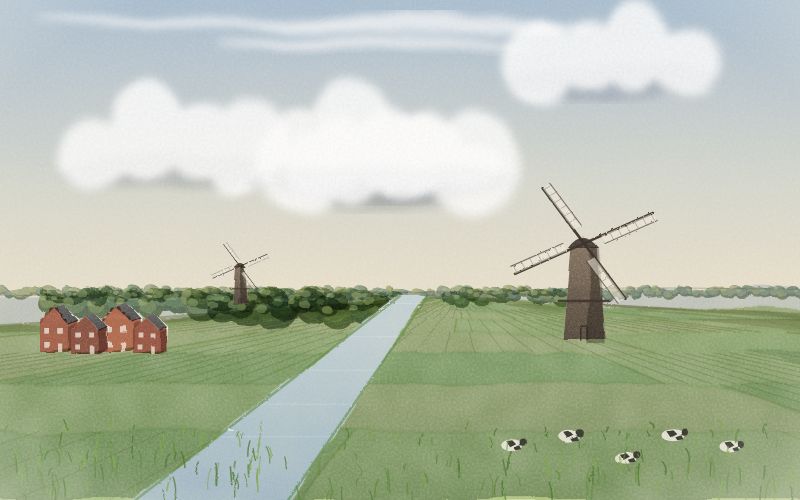 Painted postcard of the landscape where Dutch comes from
