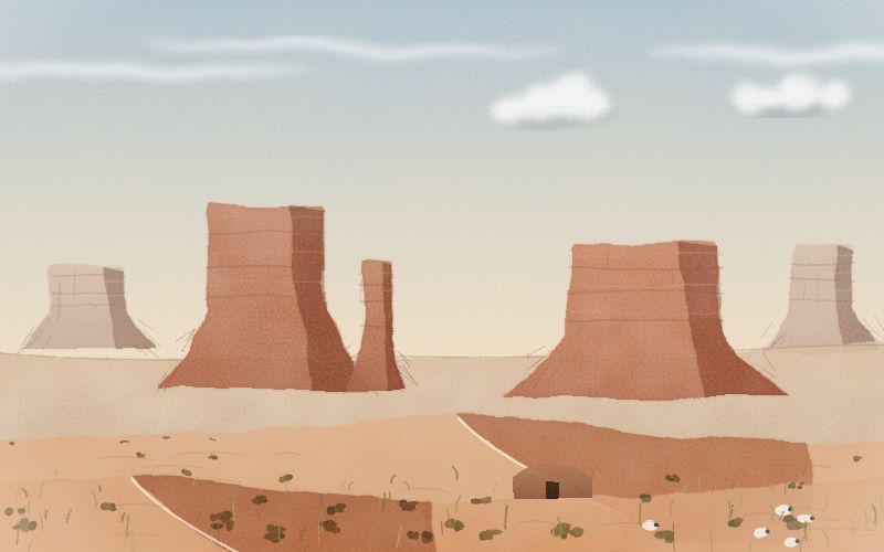 Painted postcard of the landscape where Navajo comes from