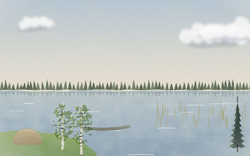 Painted postcard of the landscape where Ojibwe comes from