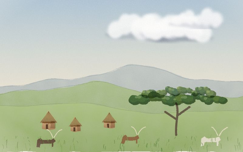 Painted postcard of the landscape where Oromo comes from