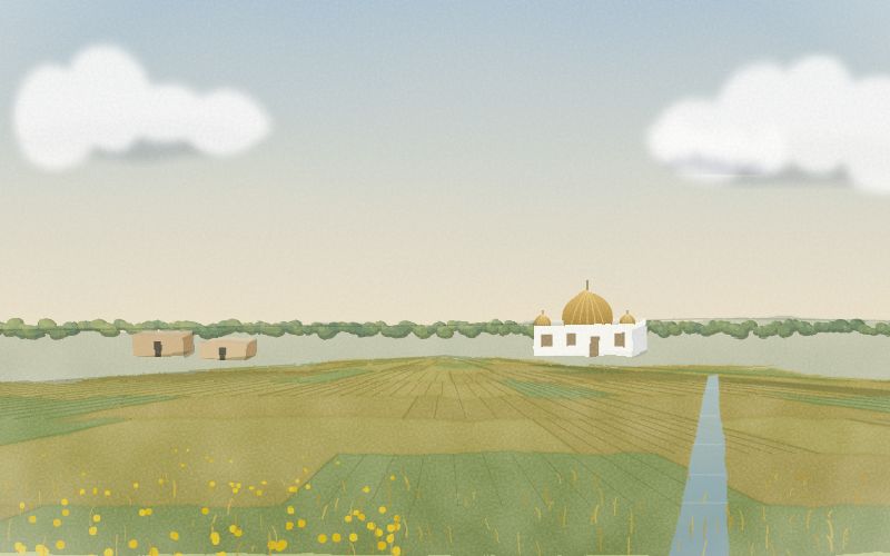 Painted postcard of the landscape where Punjabi comes from