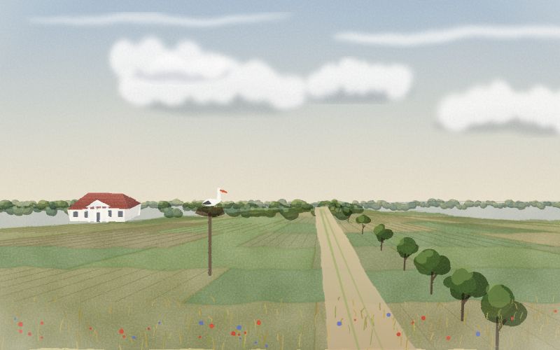 Painted postcard of the landscape where Polish comes from