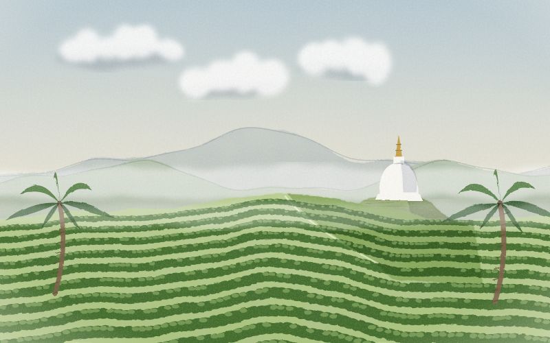 Painted postcard of the landscape where Sinhala comes from