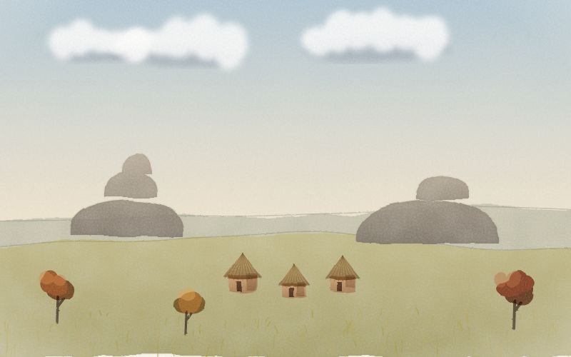 Painted postcard of the landscape where Shona comes from