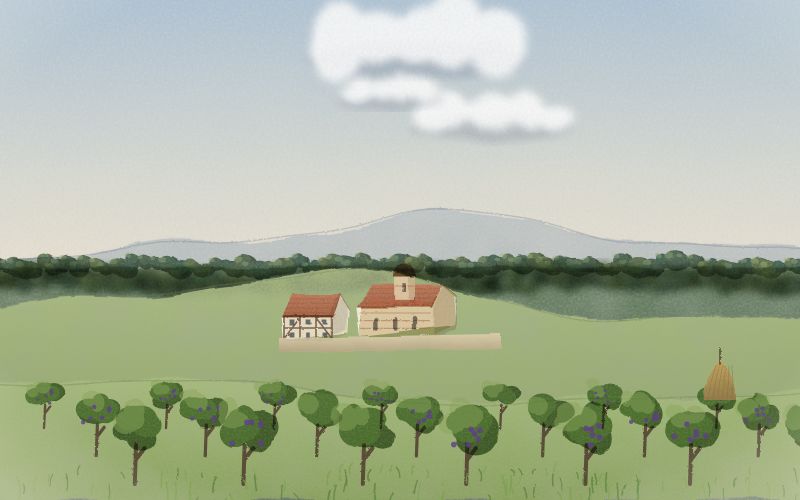 Painted postcard of the landscape where Serbian comes from
