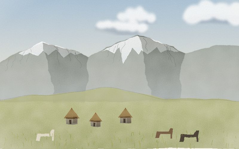 Painted postcard of the landscape where Sesotho comes from