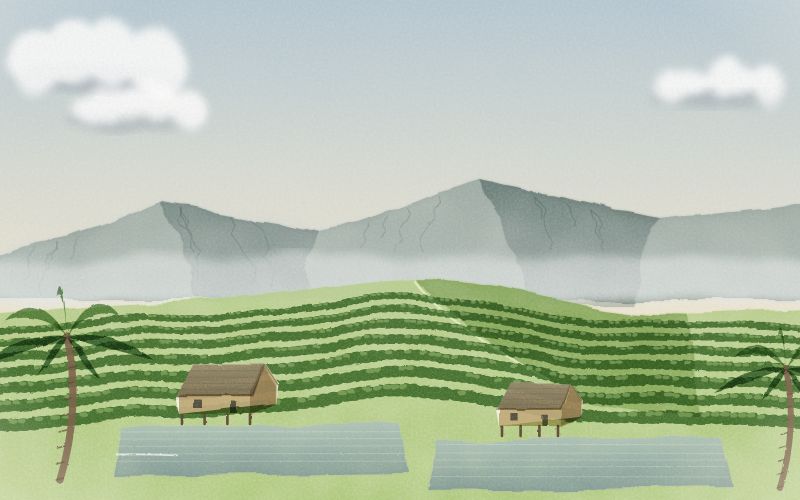 Painted postcard of the landscape where Sundanese comes from