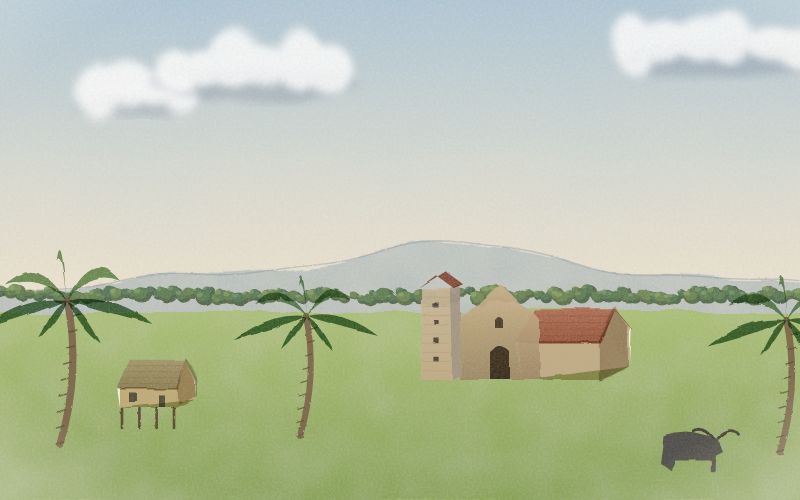 Painted postcard of the landscape where Tagalog (Filipino) comes from