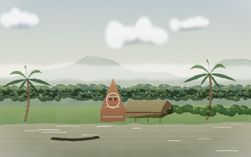 Painted postcard of the landscape where Tok Pisin comes from