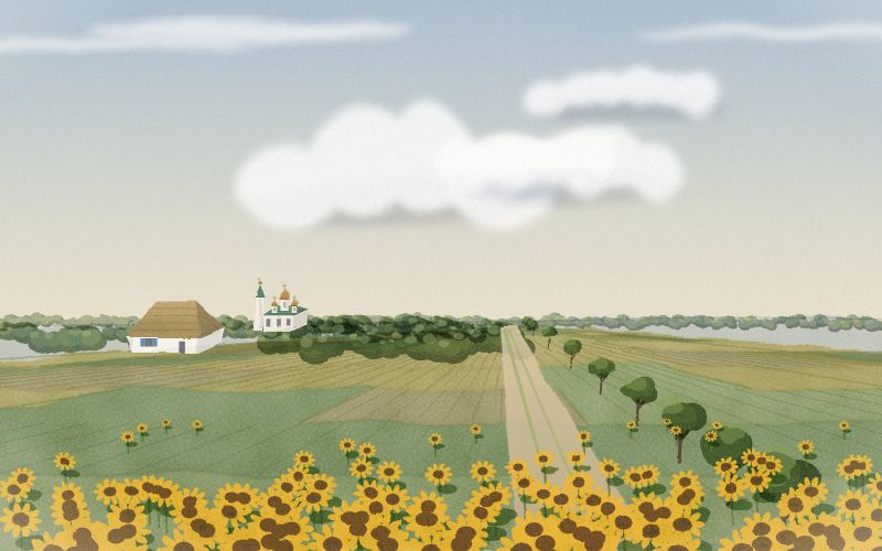 Painted postcard of the landscape where Ukrainian comes from